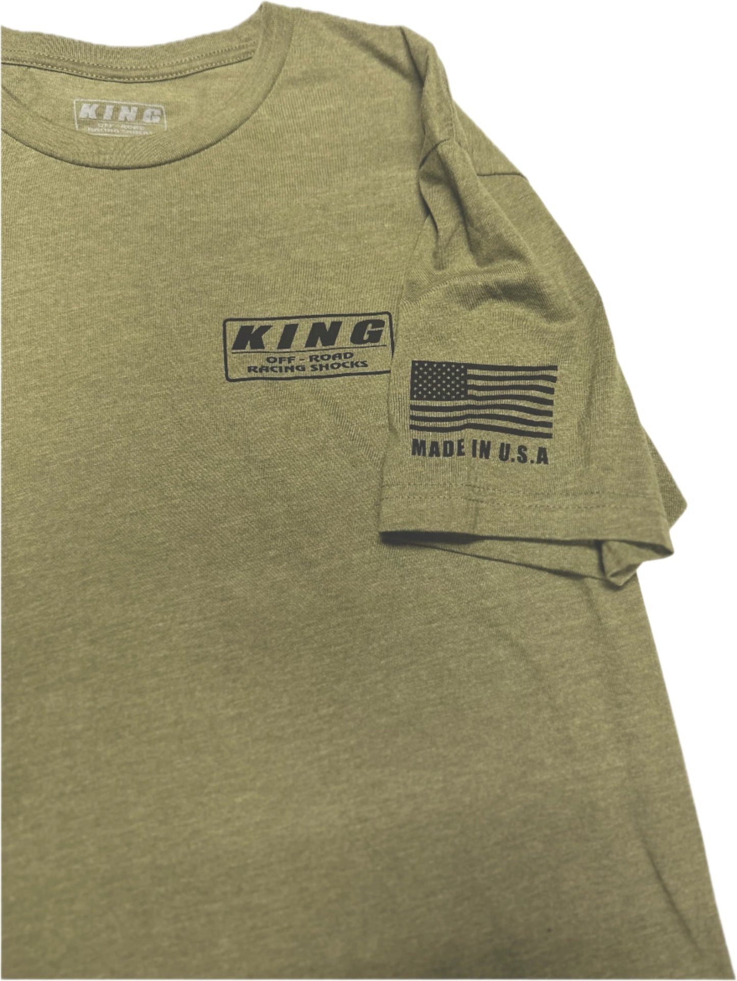 KING SHOCKS OLIVE GREEN CREW TEE BLACK LOGO