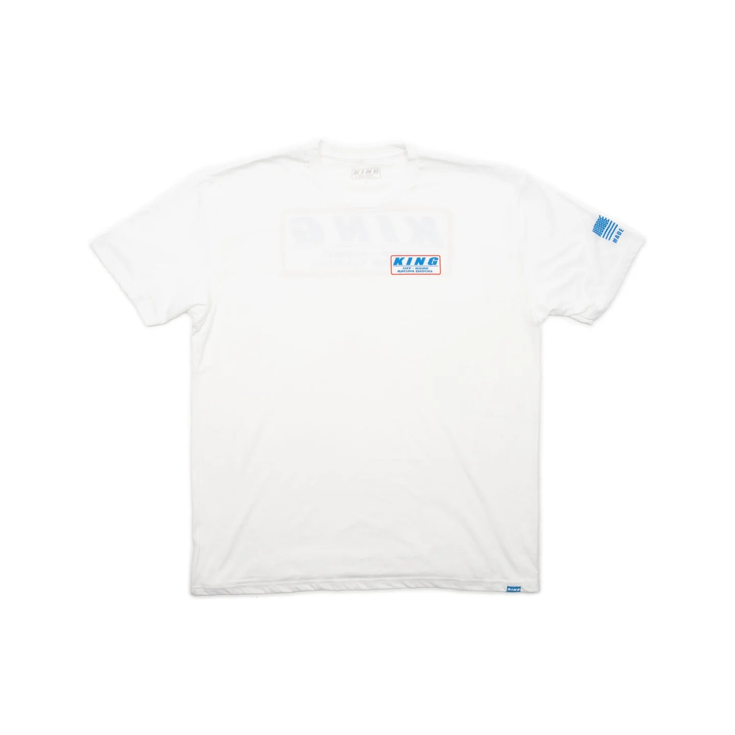 KING SHOCKS WHITE CREW TEE W/RED & BLUE LOGO