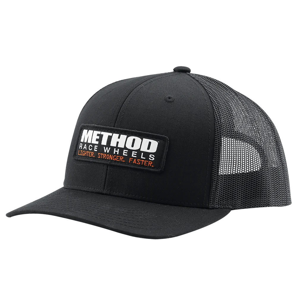 METHOD CURVED BILL TRUCKER HAT BLACK SNAPBACK