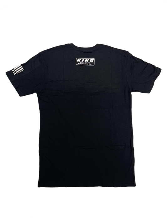 KING SHOCKS BLACK TEE W/ WHITE CHEST BANNER & BADGE LOGO BACK