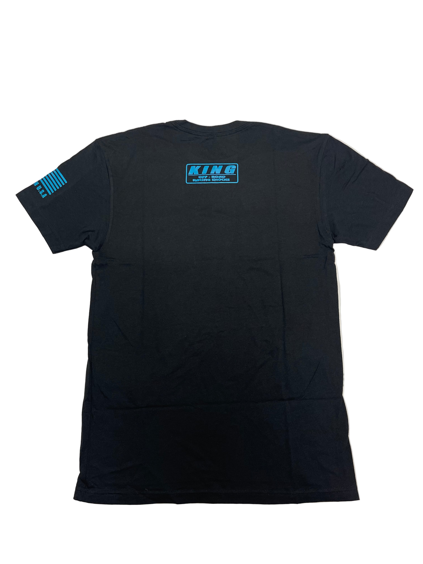 **NEW** KING SHOCKS BLACK TEE W/ NEON BLUE CHEST BANNER & BADGE LOGO BACK