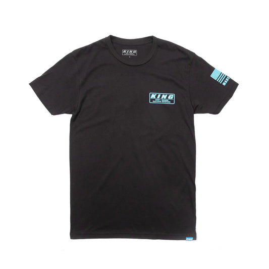 KING SHOCKS BLACK CVC CREW TEE W/NEON BLUE LOGO