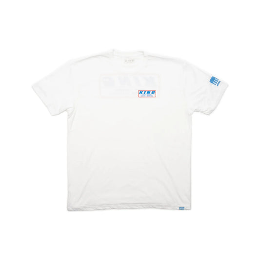 KING SHOCKS WHITE CREW TEE W/RED & BLUE LOGO