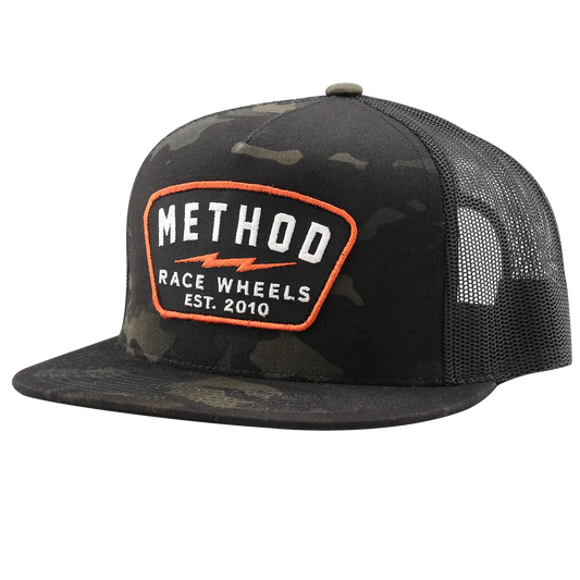 METHOD BOLT PATCH TRUCKER HAT SNAPBACK DARK CAMO - BLACK