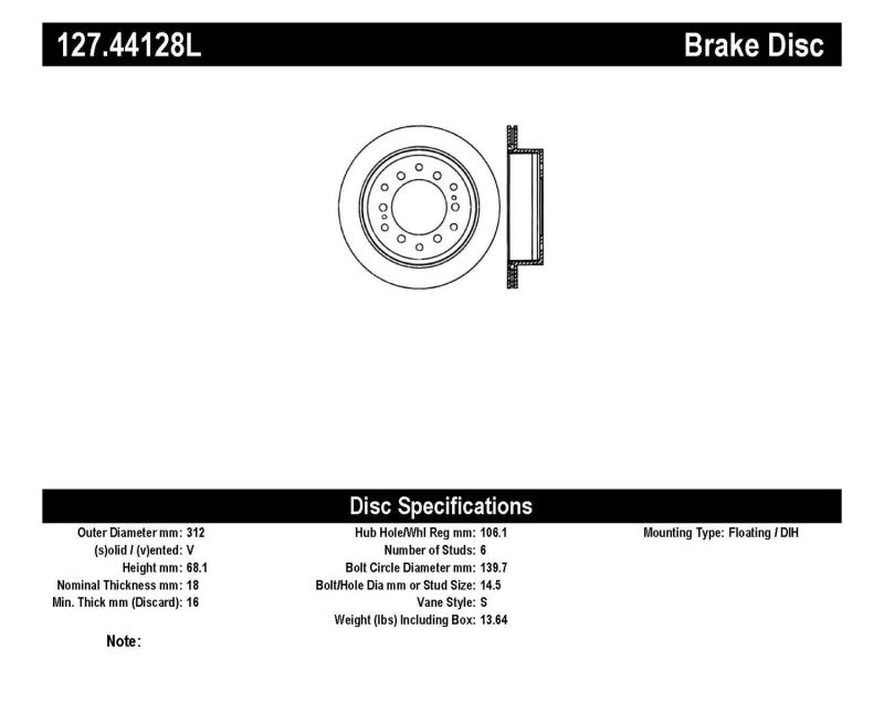 StopTech Power Slot 03-09 Toyota 4 Runner / 03-09 Lexus GX470 Drilled & Slotted Left Rear Rotor
