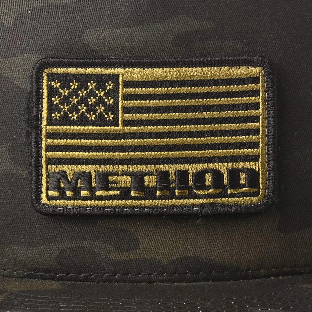 METHOD FLAG VELCRO PATCH FLATBILL TRUCKER SNAPBACK BLACK MULTICAMO