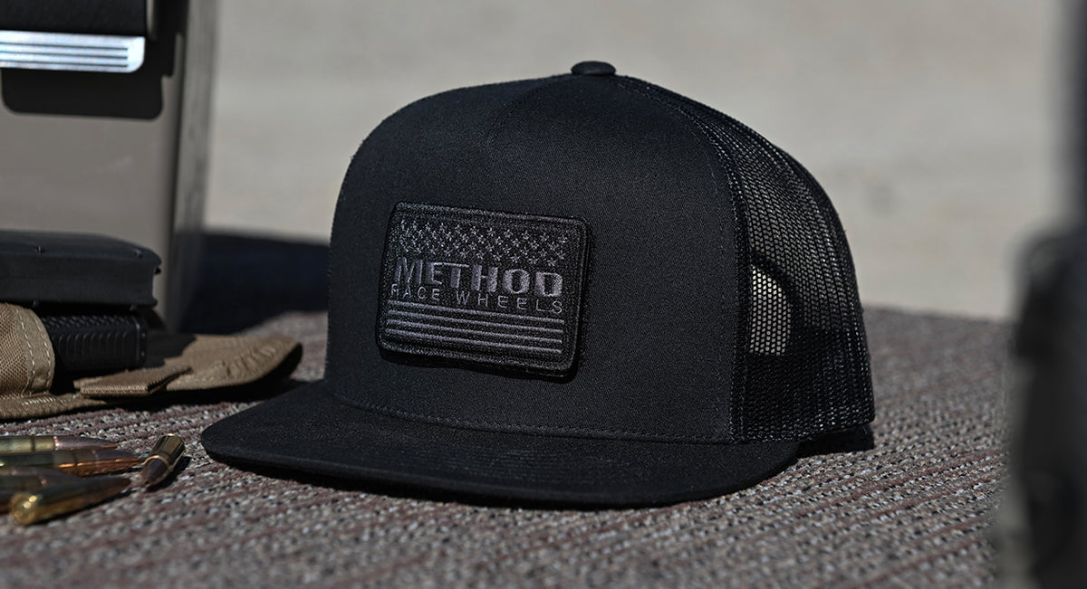 Method Stars & Stripes Velcro Patch Flatbill Trucker - SNAPBACK BLACK