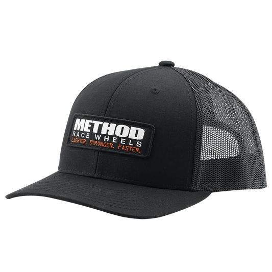METHOD CURVED BILL TRUCKER HAT BLACK SNAPBACK
